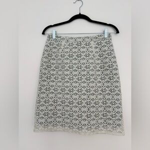 Anthropologie Skirt Edme Esyllte Sz 6 Green Ivory Lace Overlay